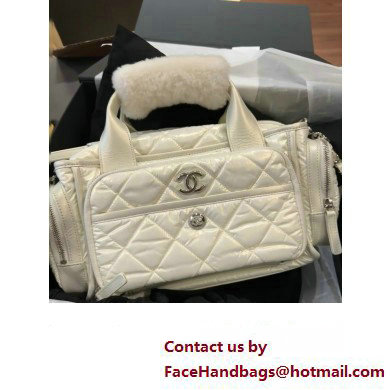 chanel Nylon  &  Silver-Tone Metal WHITE AS4364 Large Bowling Bag 2023